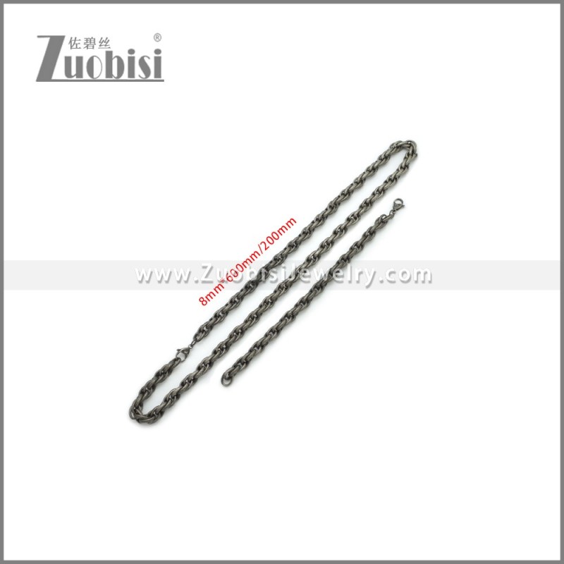 8mm Wide Stainless Steel Jewelry Set s002986A