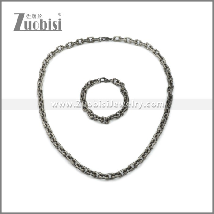 8mm Wide Stainless Steel Jewelry Set s002985A