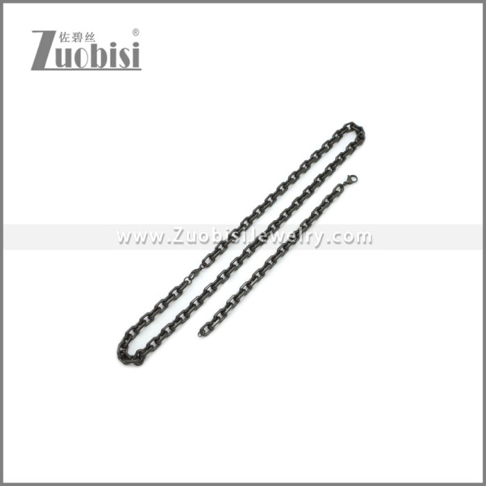 8mm Wide Black Stainless Steel Jewelry Set s002985H