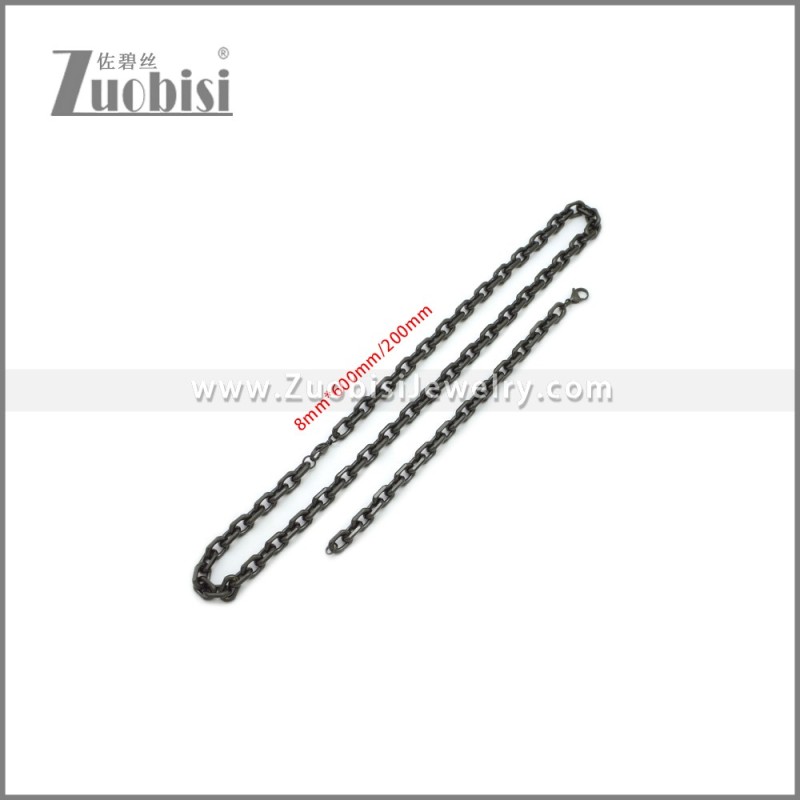 8mm Wide Black Stainless Steel Jewelry Set s002985H