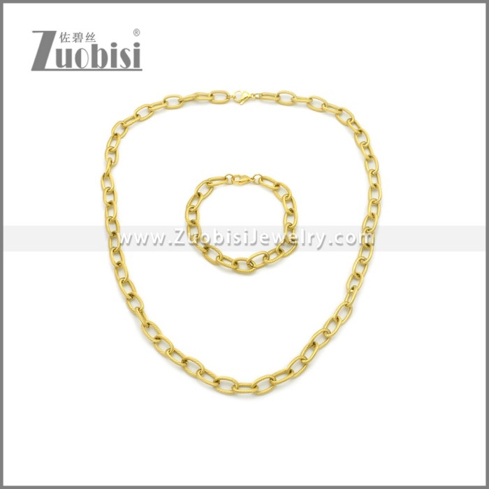 9mm Wide Gold Plating Stainless Steel Jewelry Set s002983G