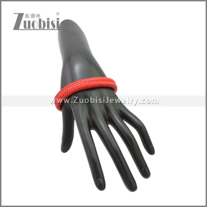 Red Stainless Steel Braided Leather Bracelet b010208R