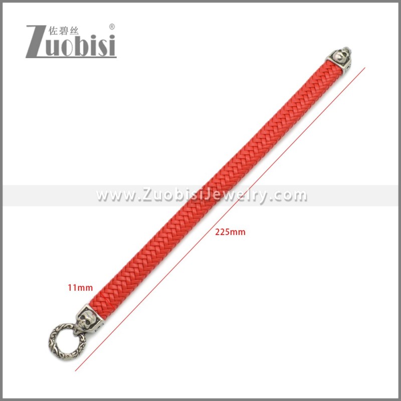 Red Stainless Steel Braided Leather Bracelet b010208R