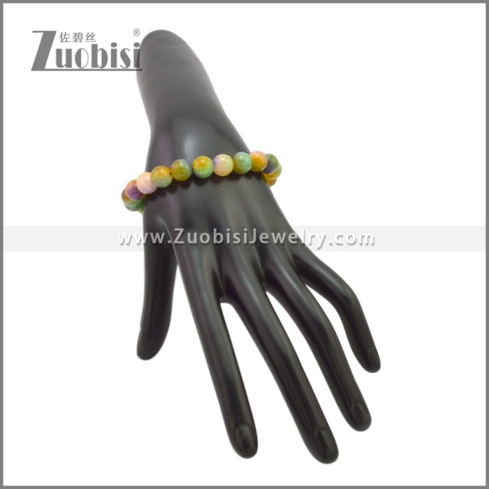 10mm Wide Men Round Beaded Elastic Healing Bracelets b010368C
