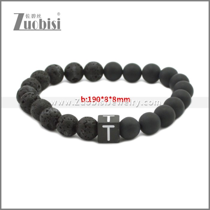 Matte Black Onyx And Cubed Lava Beaded Bracelet b010356H20