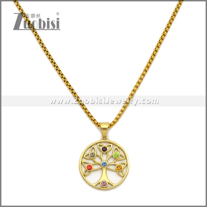 Golden Stainless Steel Celtic Knot Tree Pendant p011537G
