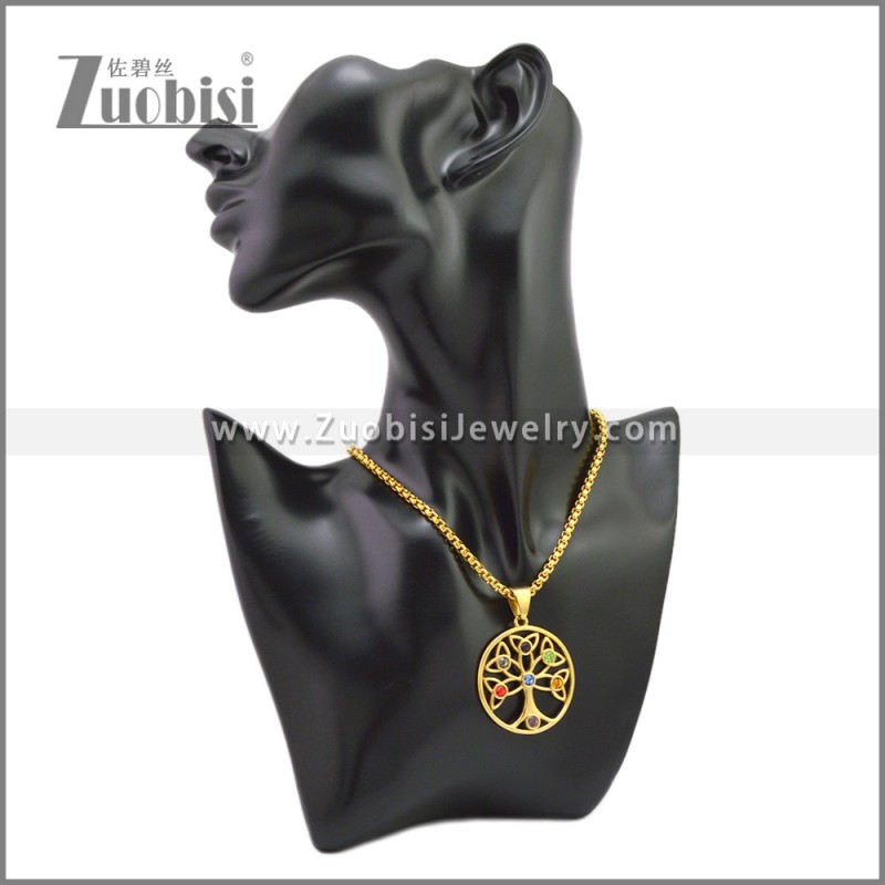 Golden Stainless Steel Celtic Knot Tree Pendant p011537G