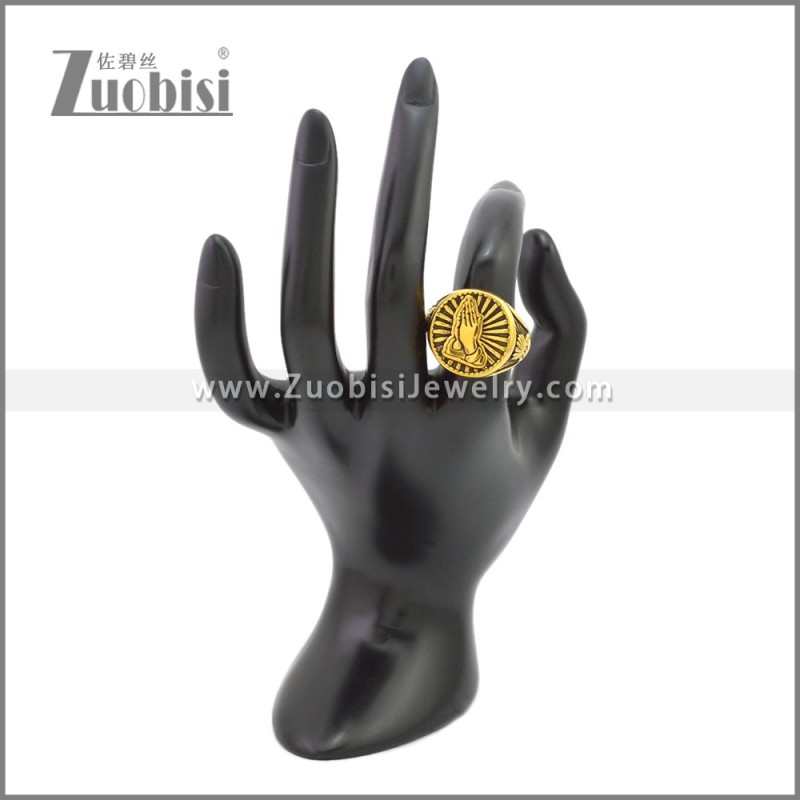 Yellow Gold Stainless Steel Prayer Hands Ring r009643G