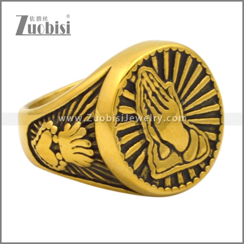 Yellow Gold Stainless Steel Prayer Hands Ring r009643G