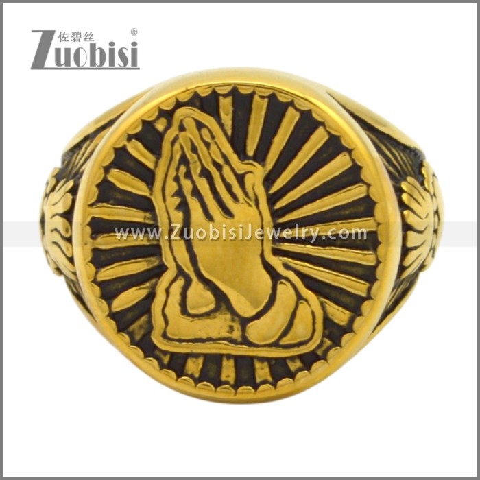 Yellow Gold Stainless Steel Prayer Hands Ring r009643G