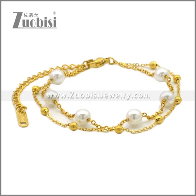 Yellow Gold Plating Elegant Stainless Steel Pearl Bracelet b010413G