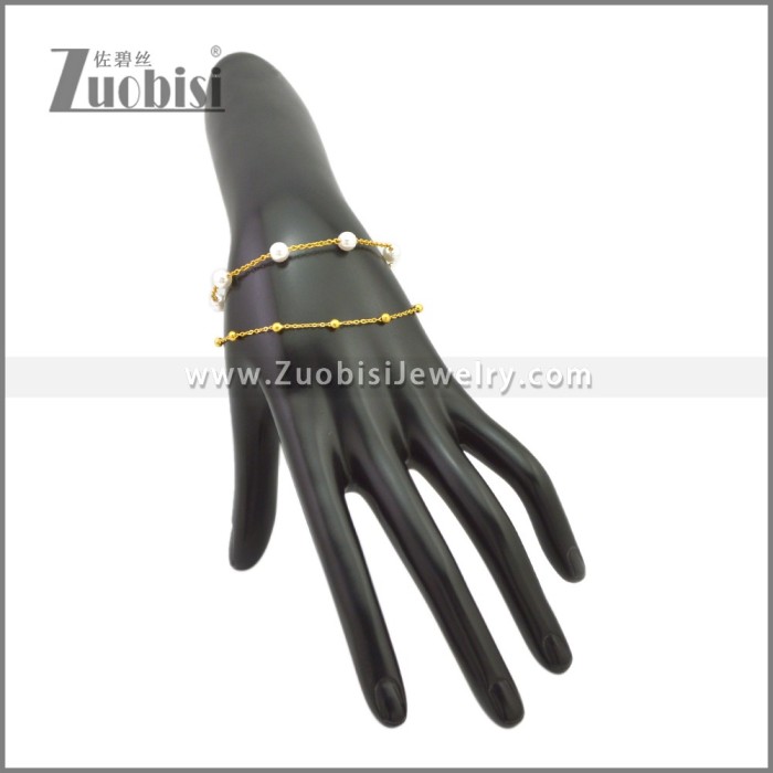 Yellow Gold Plating Elegant Stainless Steel Pearl Bracelet b010413G