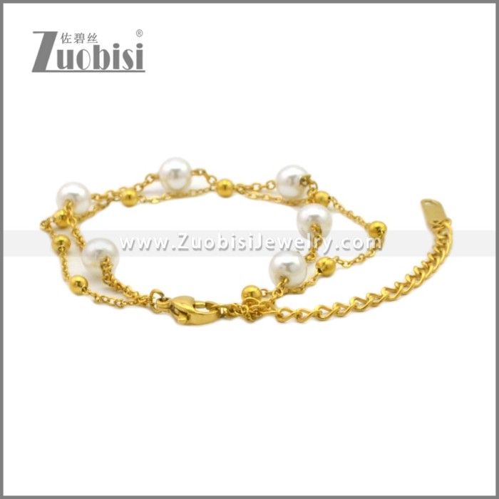 Yellow Gold Plating Elegant Stainless Steel Pearl Bracelet b010413G