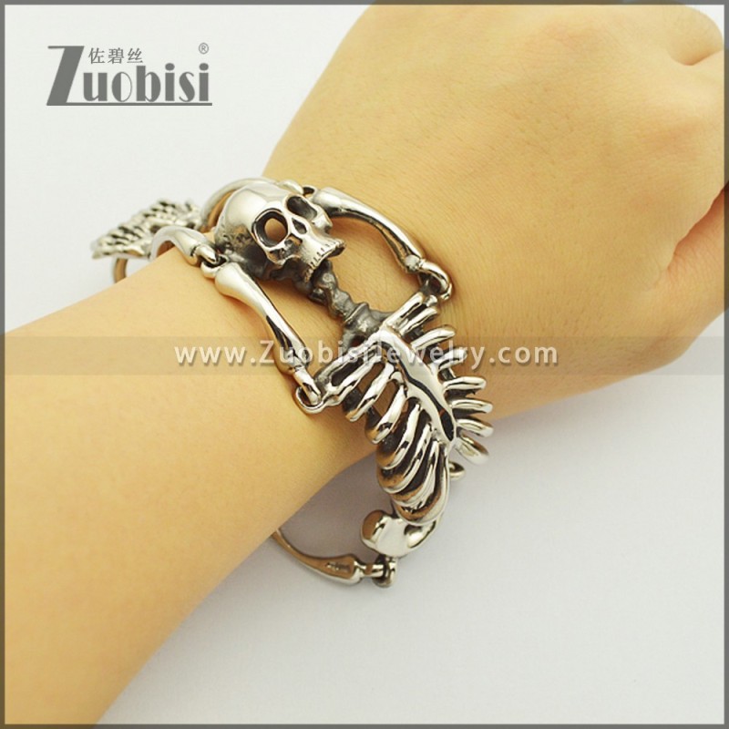 Stainless Steel Human Skeleton Bracelet for Punk Fans in 36mm Wide 21cm Long b003019