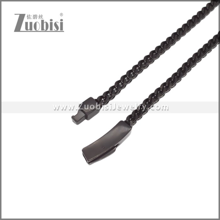 4MM Wide Black Stainless Steel Franco Link Chain Necklaces n003405H