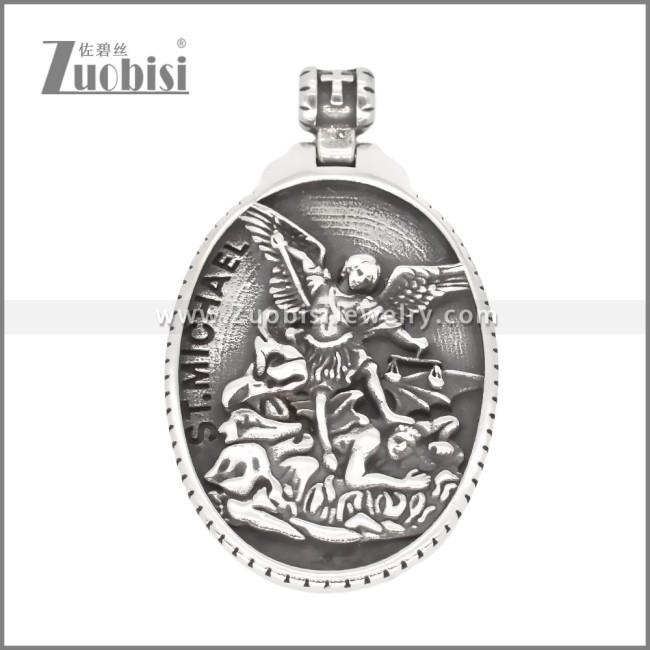 Silver Stainless Steel Saint ST Michael Pendant p011743S2