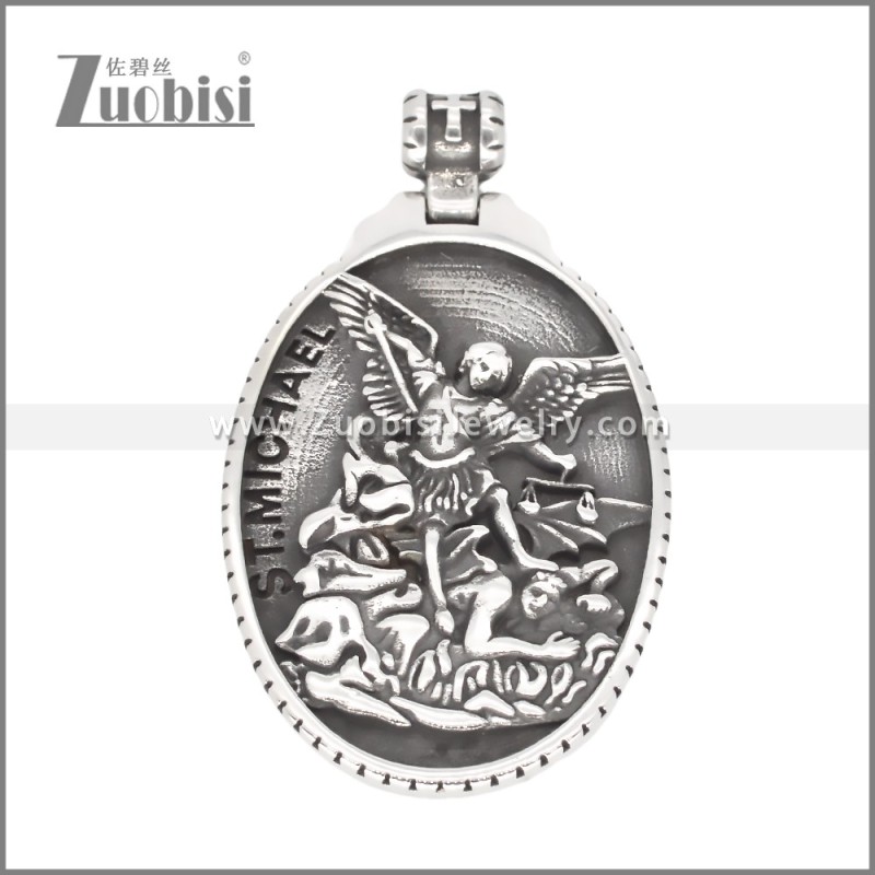Silver Stainless Steel Saint ST Michael Pendant p011743S2