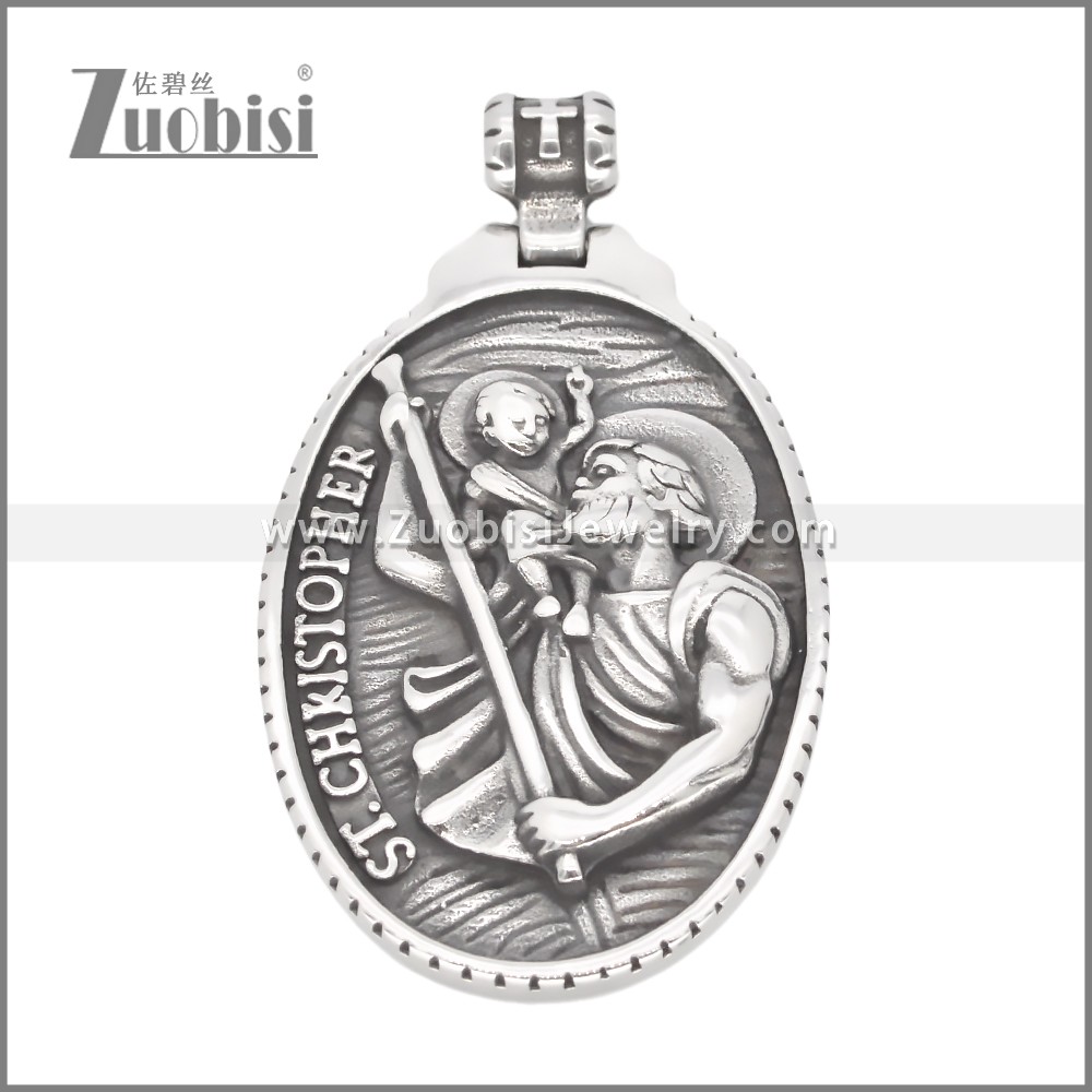 Stainless Steel ST Christopher Pendant p011743S1 - Zuobisi Jewelry