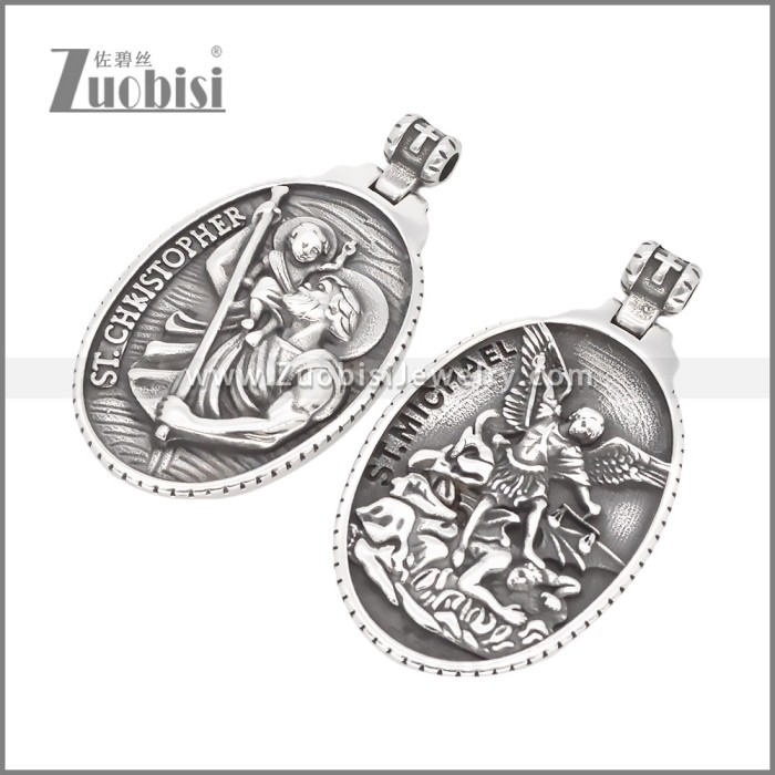 Silver Stainless Steel Saint ST Michael Pendant p011743S2