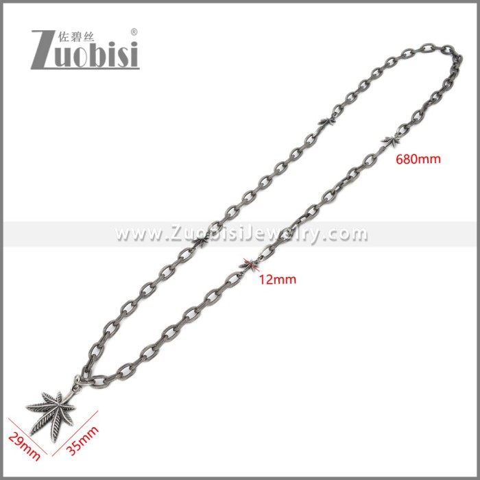 Stainless Steel Vintage Leaf Pendant Necklace n003417