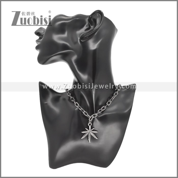 Stainless Steel Vintage Leaf Pendant Necklace n003417
