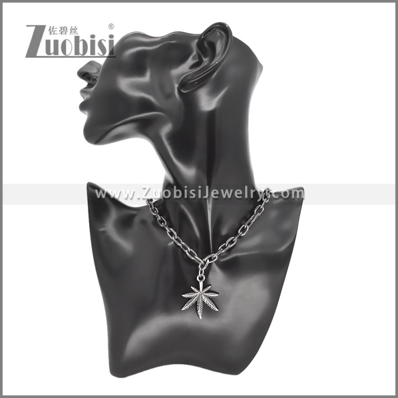 Stainless Steel Vintage Leaf Pendant Necklace n003417