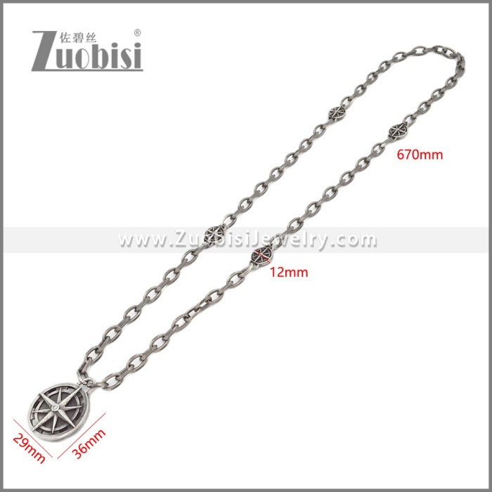Oxidized Black Stainless Steel Compass Pendant Chain n003422S