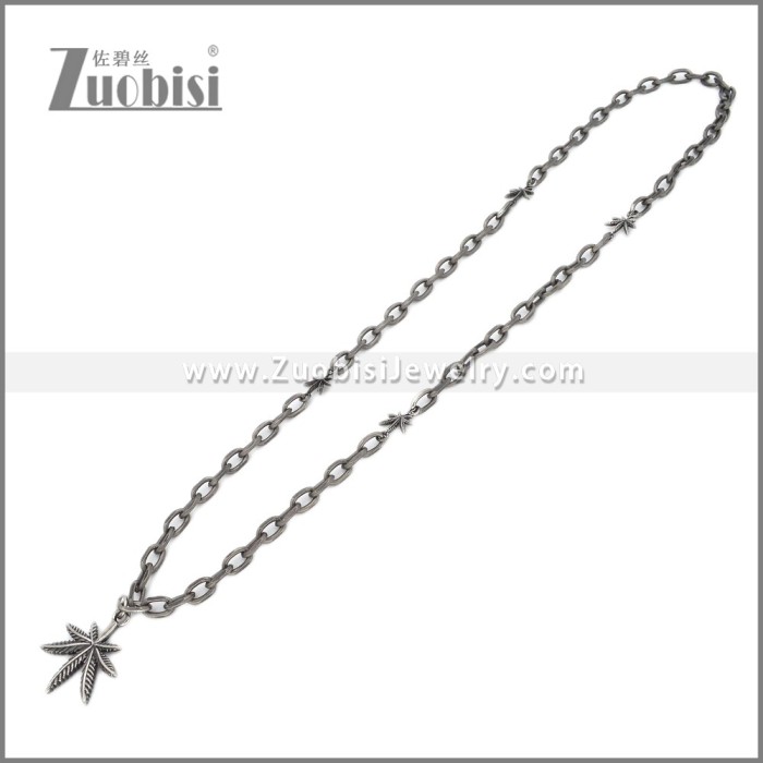Stainless Steel Vintage Leaf Pendant Necklace n003417