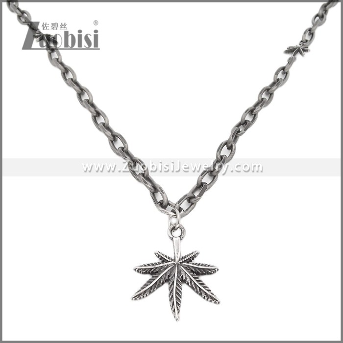 Stainless Steel Vintage Leaf Pendant Necklace n003417