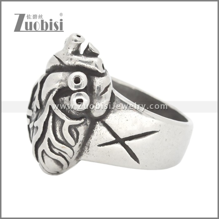 Oxidised Finish Stainless Steel Anatomic Heart Ring r009876