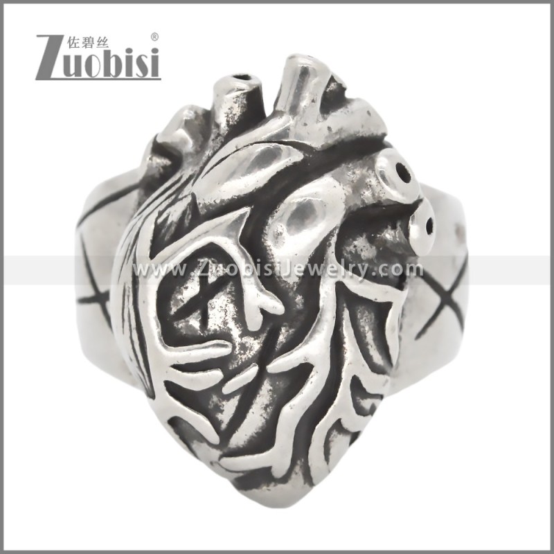 Oxidised Finish Stainless Steel Anatomic Heart Ring r009876