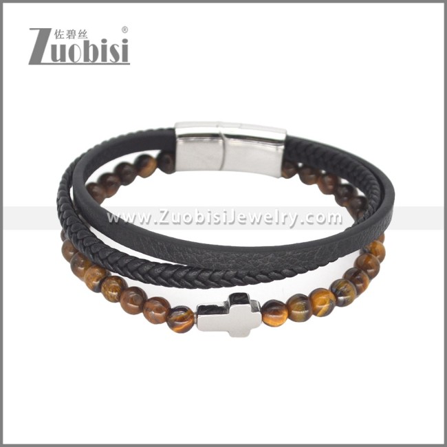 3 Layer Tiger Eye Stone Bead Leather Bracelet b010553S