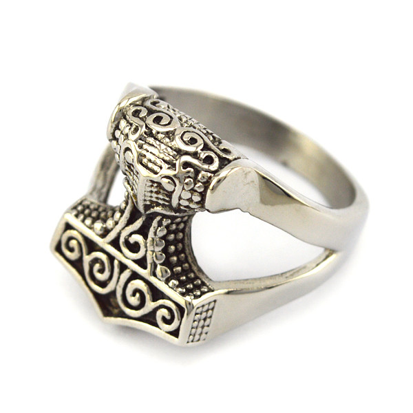 Vintage Silver Viking Valknut Raven Thor Hammer Finger Ring r003204