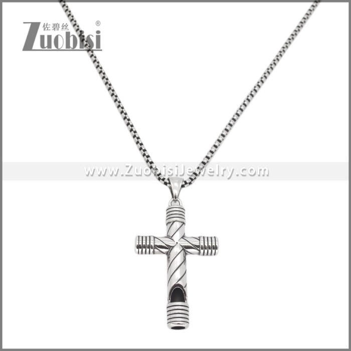 Stainless Steel Cross Shaped Whistle Pendant p012030