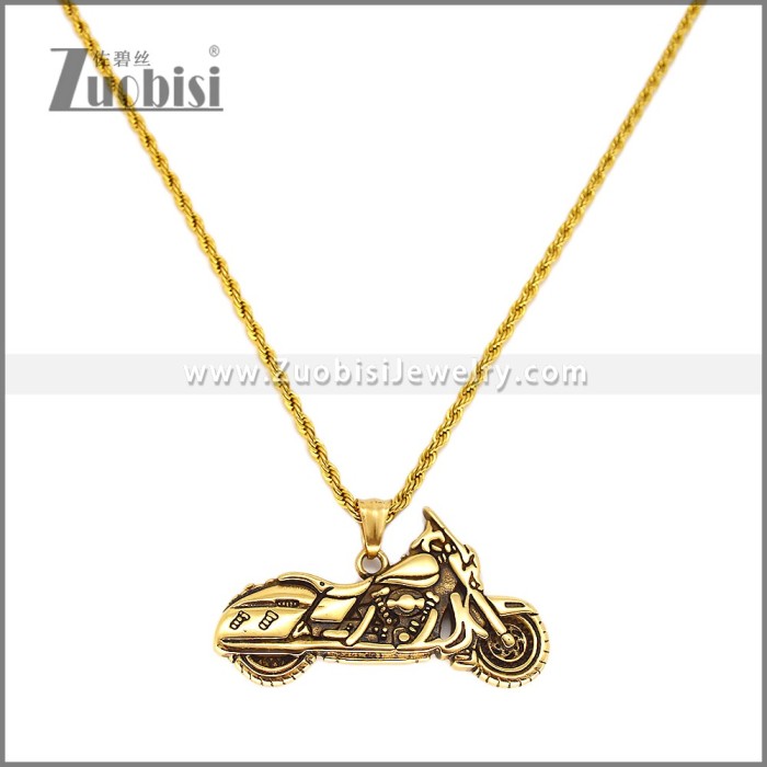 Gold Plated Stainless Steel Motorbike Pendant p012582