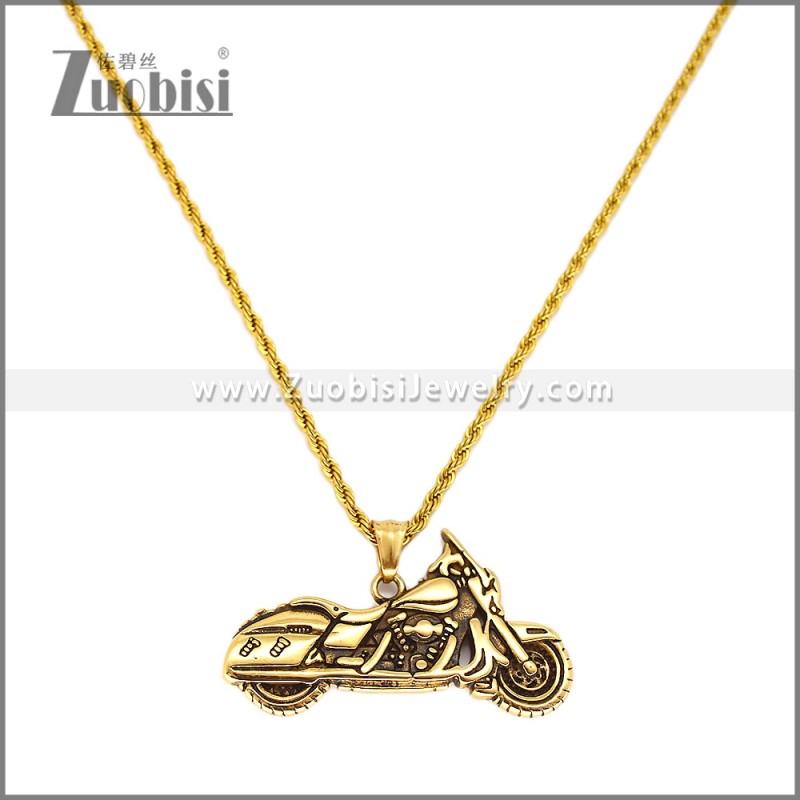 Gold Plated Stainless Steel Motorbike Pendant p012582