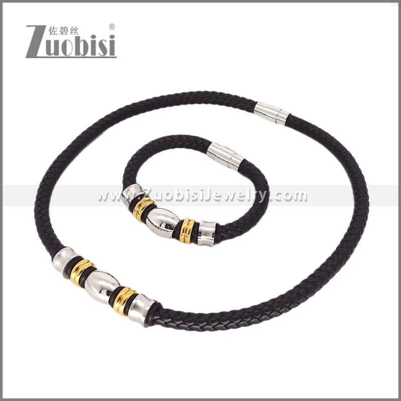 Leather Necklace and Bracelet Set s003095