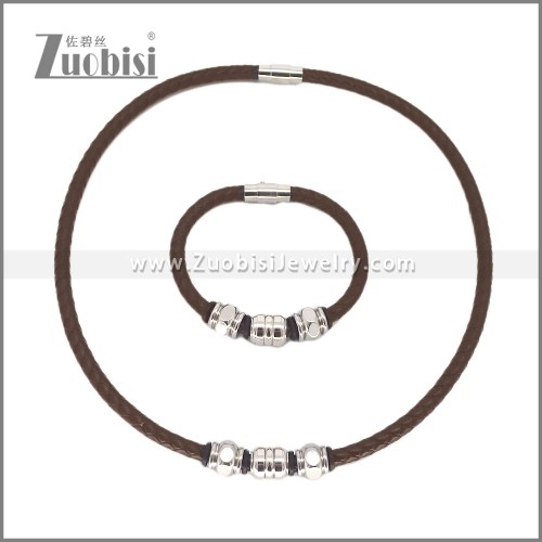 Leather Necklace and Bracelet Set s003121