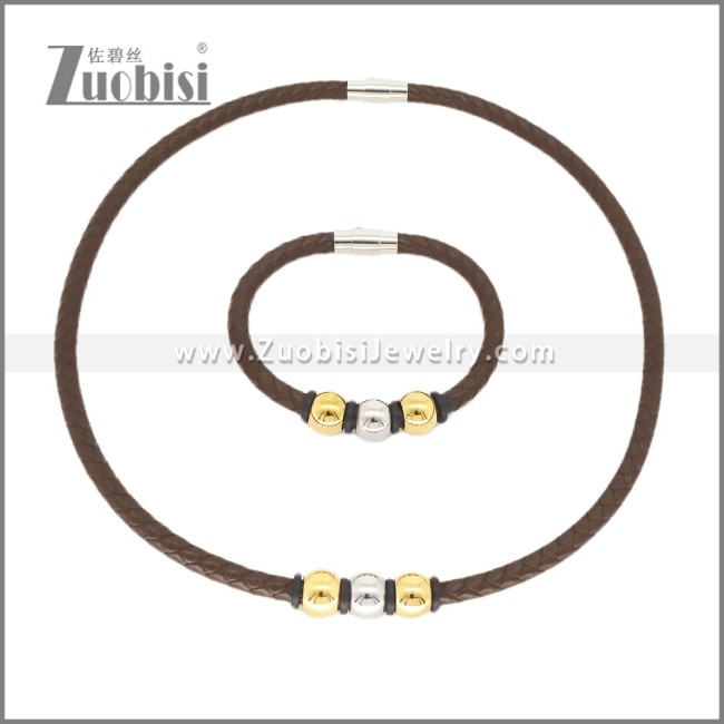 Leather Necklace and Bracelet Set s003116