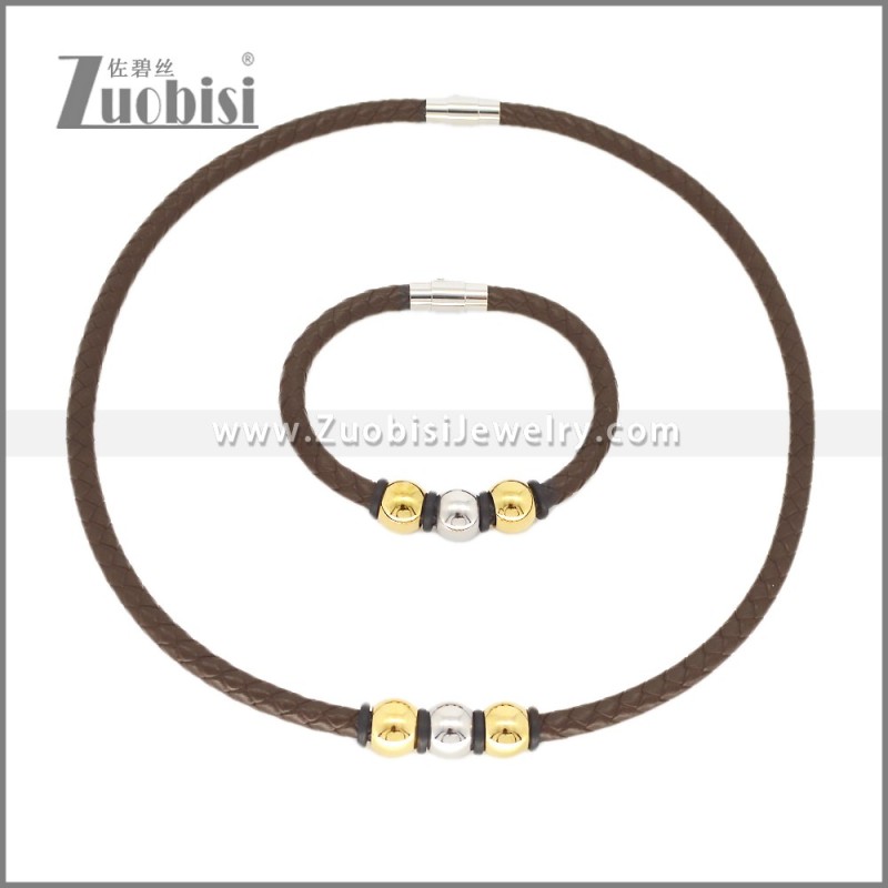 Leather Necklace and Bracelet Set s003116