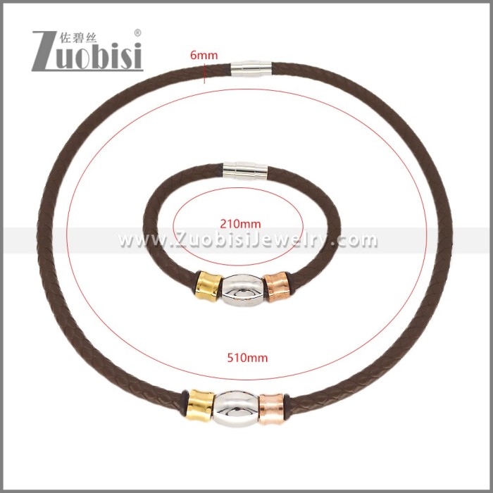 Leather Necklace and Bracelet Set s003113