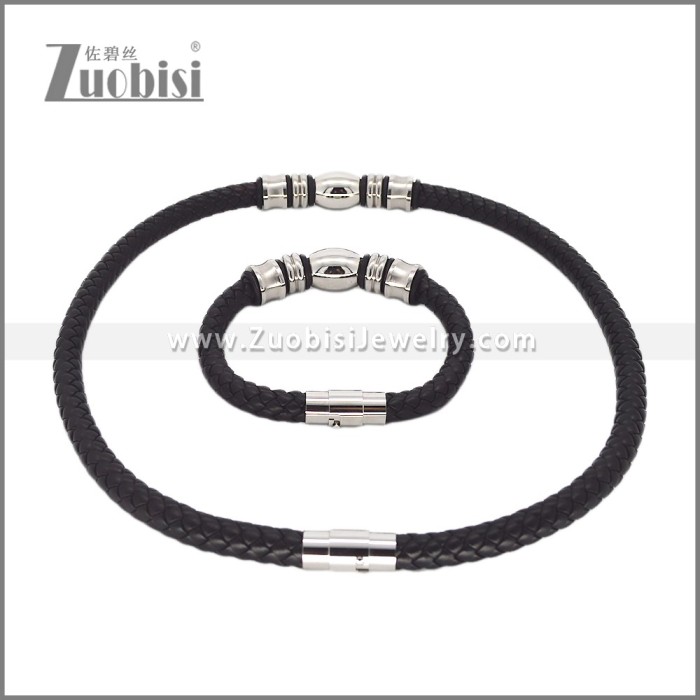 Leather Necklace and Bracelet Set s003094