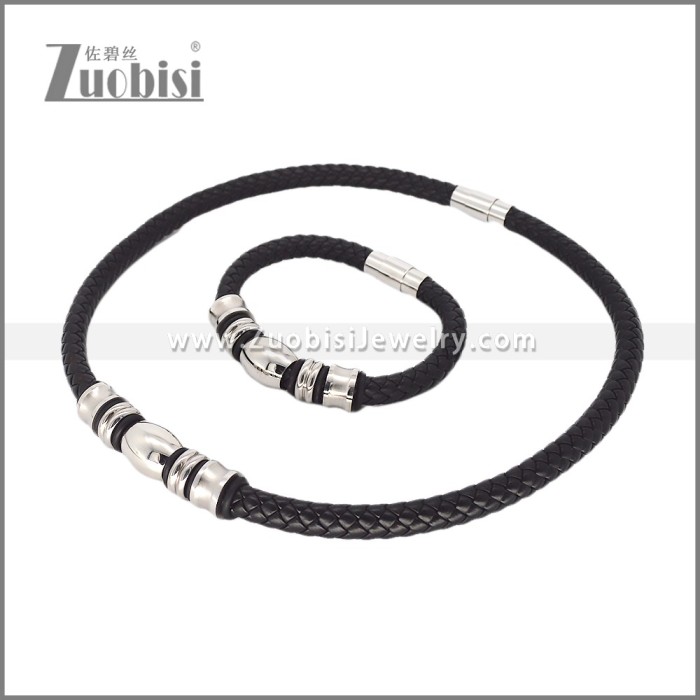 Leather Necklace and Bracelet Set s003094