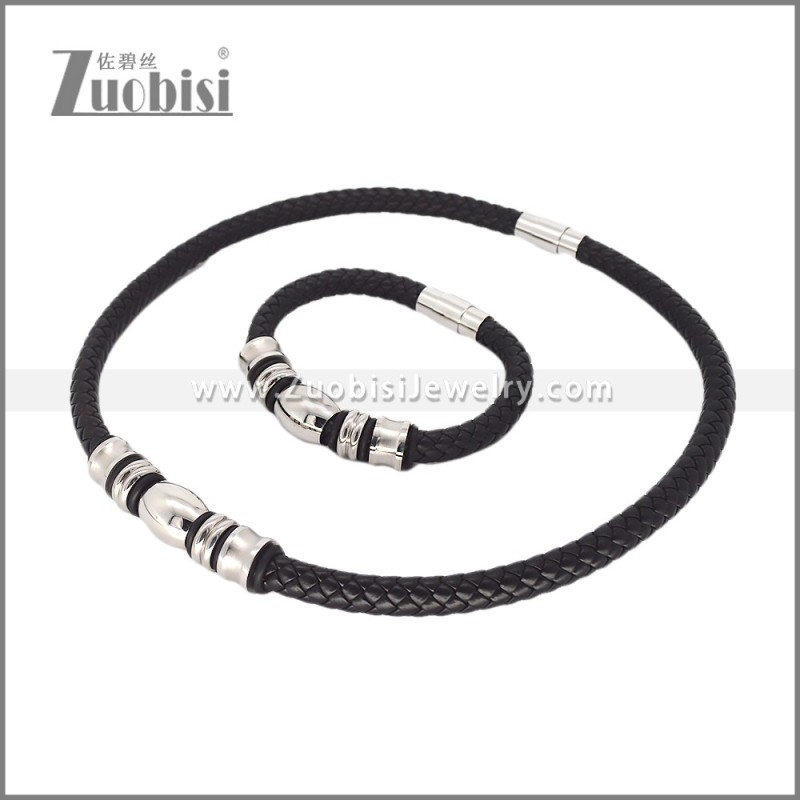 Leather Necklace and Bracelet Set s003094