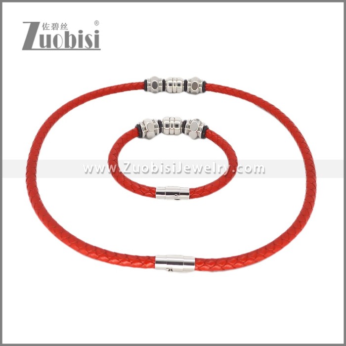 Leather Necklace and Bracelet Set s003122