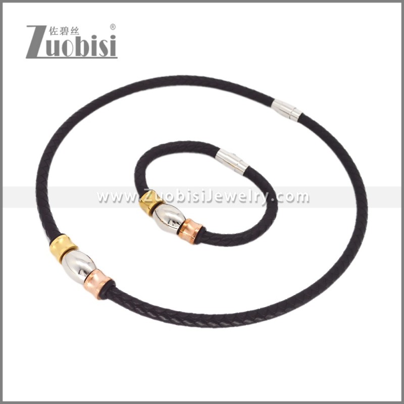 Leather Necklace and Bracelet Set s003115