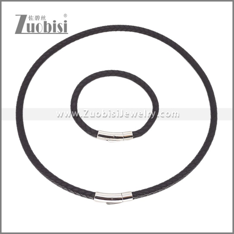 Leather Necklace and Bracelet Set s003112