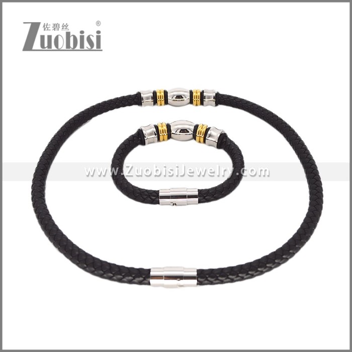 Leather Necklace and Bracelet Set s003095