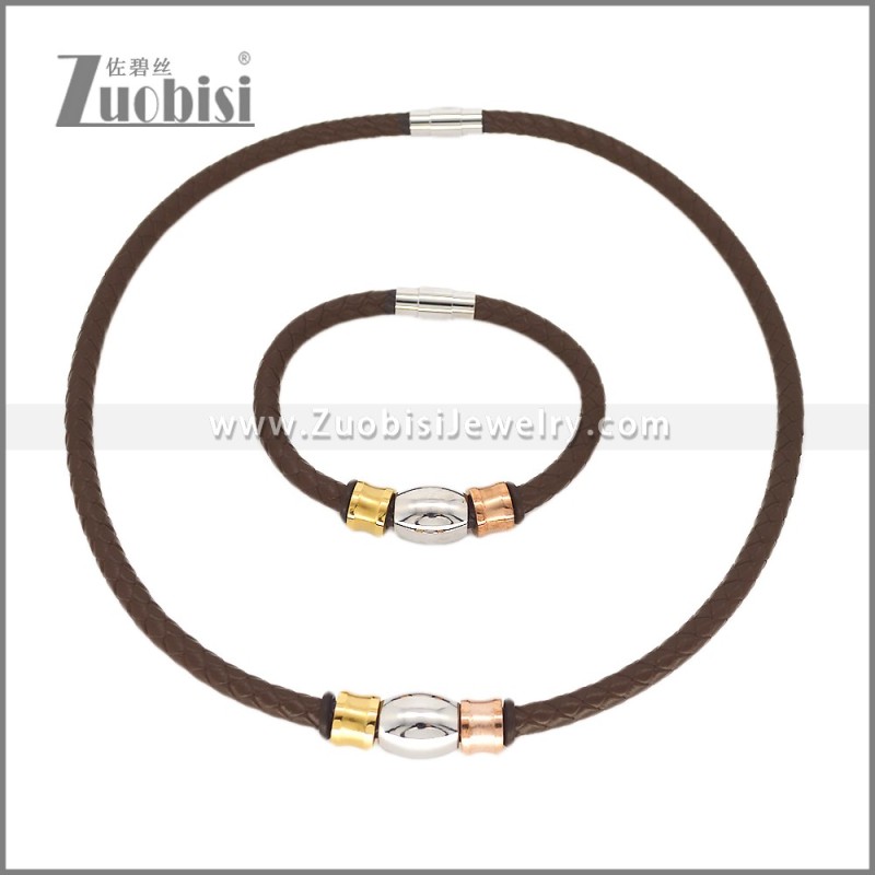 Leather Necklace and Bracelet Set s003113