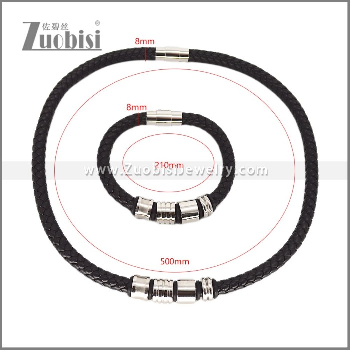 Leather Necklace and Bracelet Set s003092